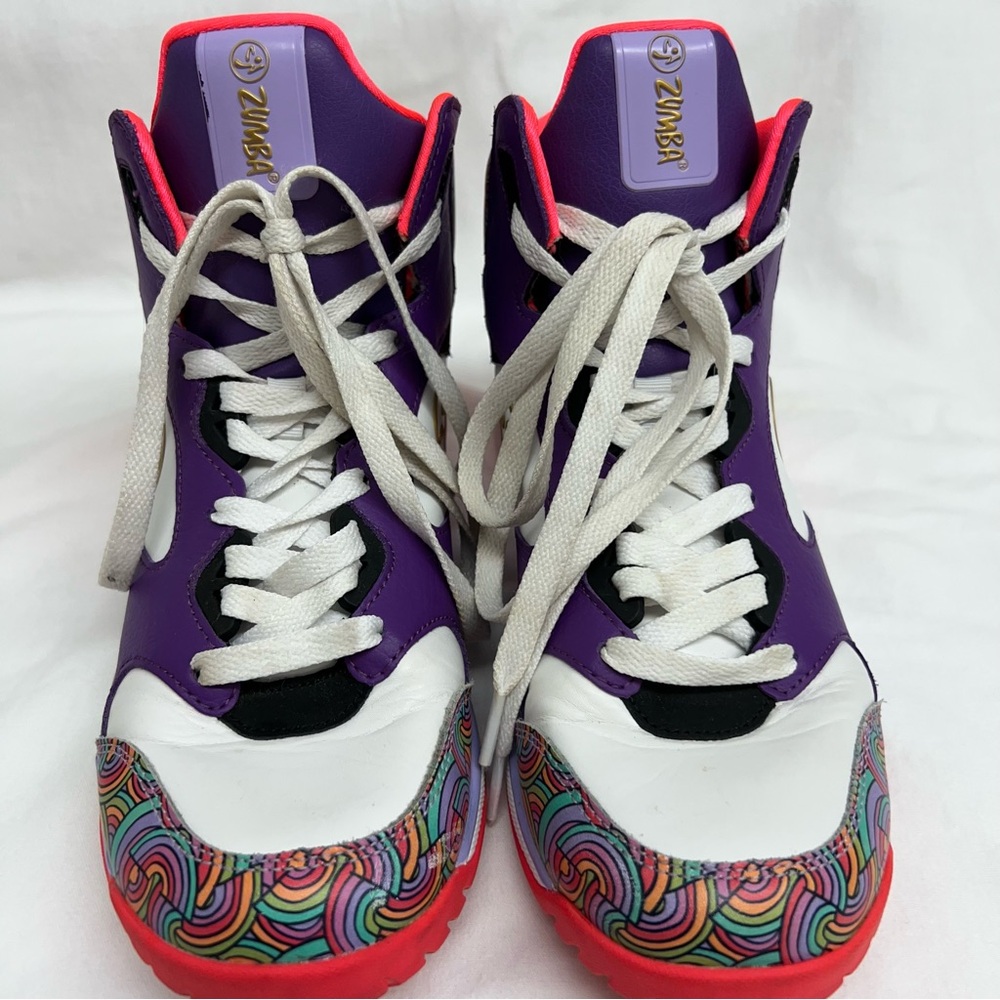 ZUMBA colorful neon rainbow hightop tennis shoes. - Picture 3 of 10